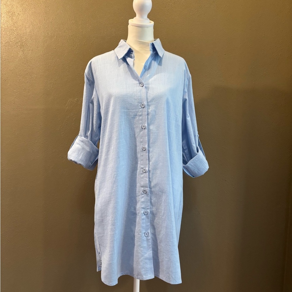 Light Blue Button-Up Shirt Dress